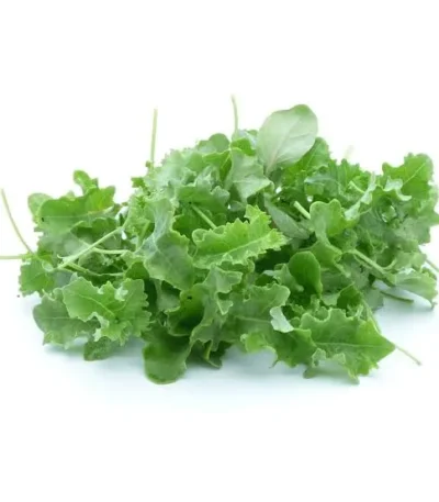 Pile of fresh, vibrant baby kale greens, perfect for salads and healthy recipes.